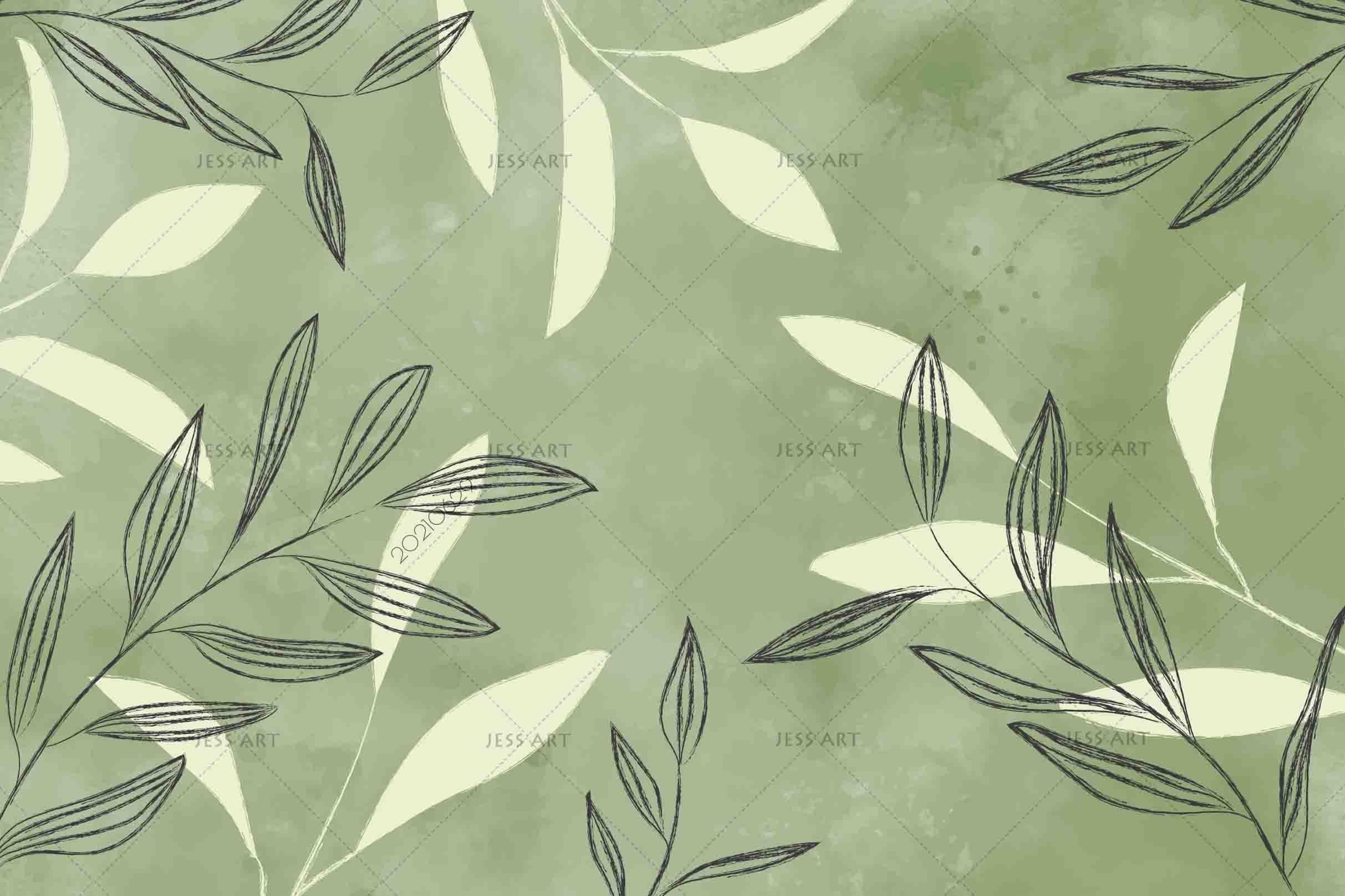 3D Watercolor Green Leaf Wall Mural Wallpaper LQH 77- Jess Art Decoration