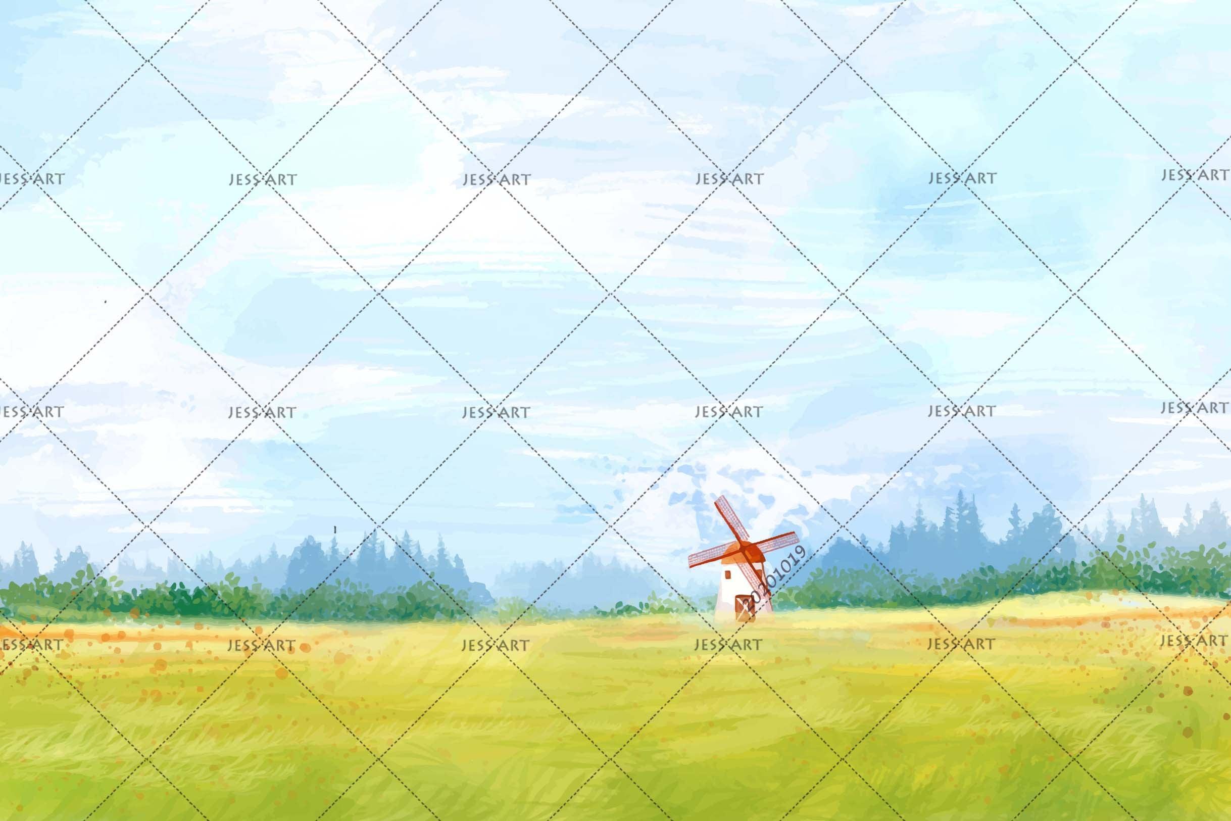 3D Watercolor Farm Landscape Mural Wallpaper WJ 9478- Jess Art Decoration