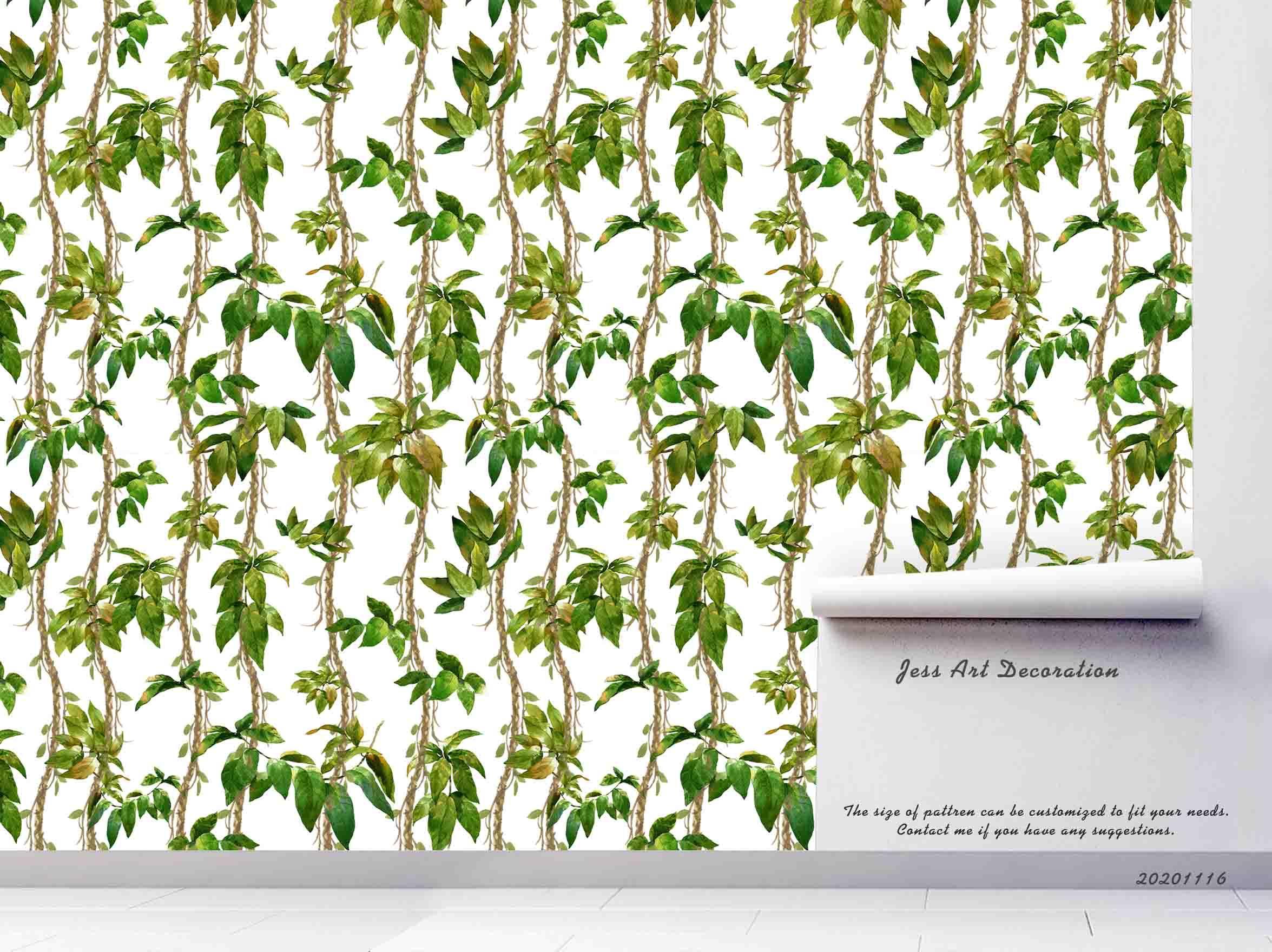 3D Watercolor Green Plant Leaf Wall Mural Wallpaper LQH 175- Jess Art Decoration