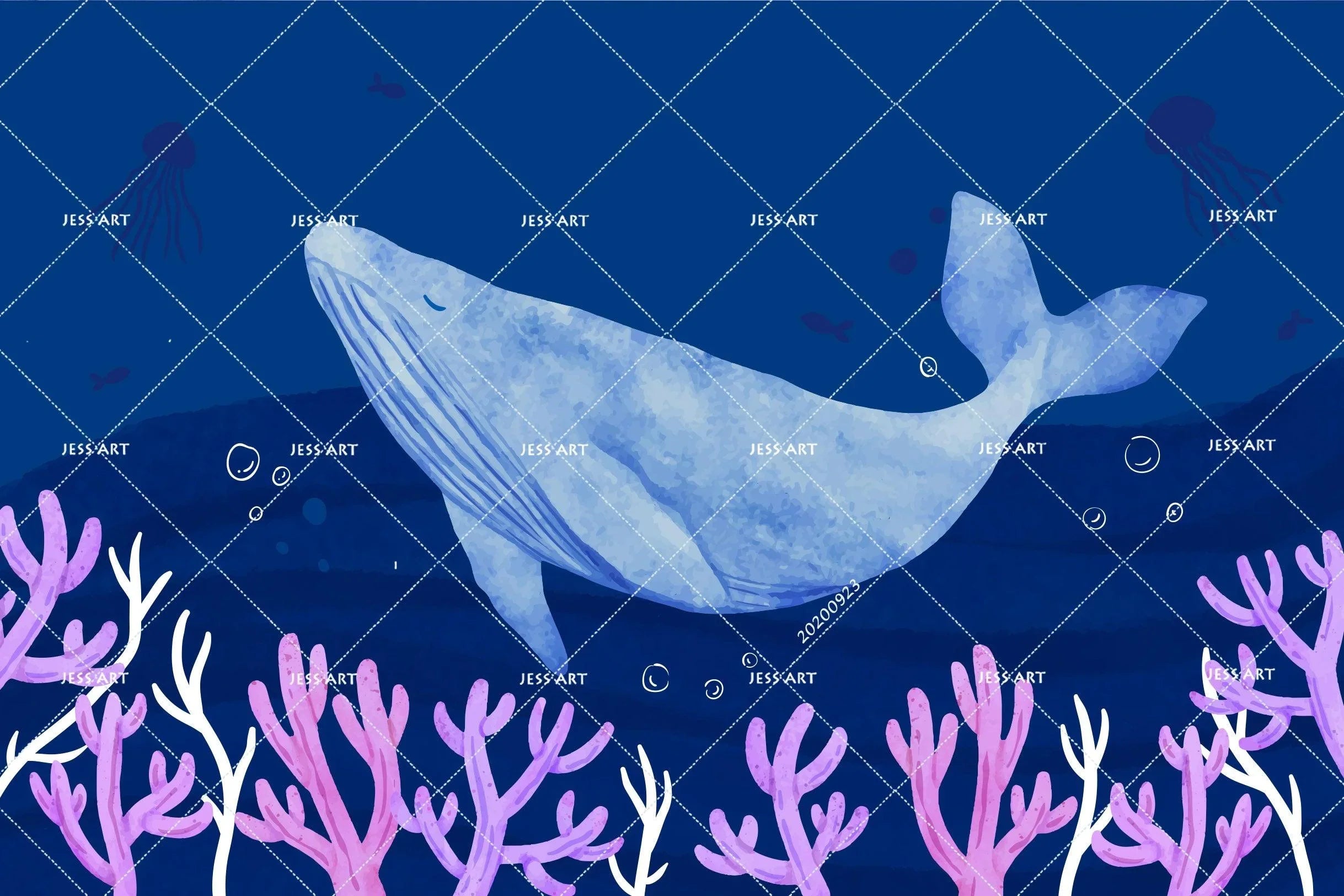 3D Watercolor Ocean World Whale Wall Mural Wallpaper WJ 3134- Jess Art Decoration