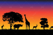 3D Sunset Sky Tree Wild Animal Wall Mural Wallpaper LQH 253- Jess Art Decoration