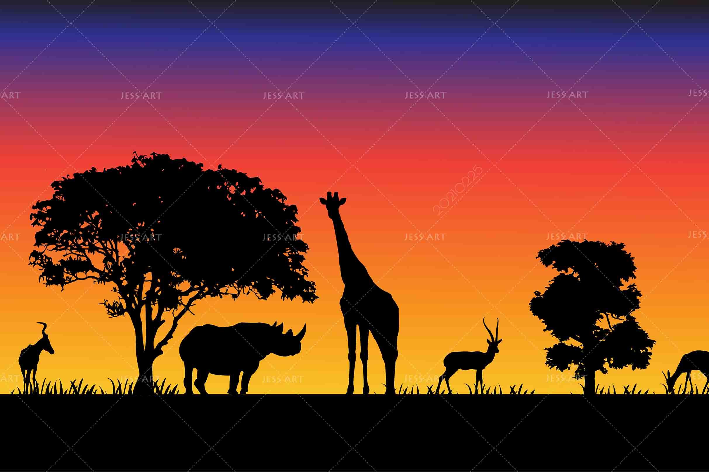 3D Sunset Sky Tree Wild Animal Wall Mural Wallpaper LQH 253- Jess Art Decoration
