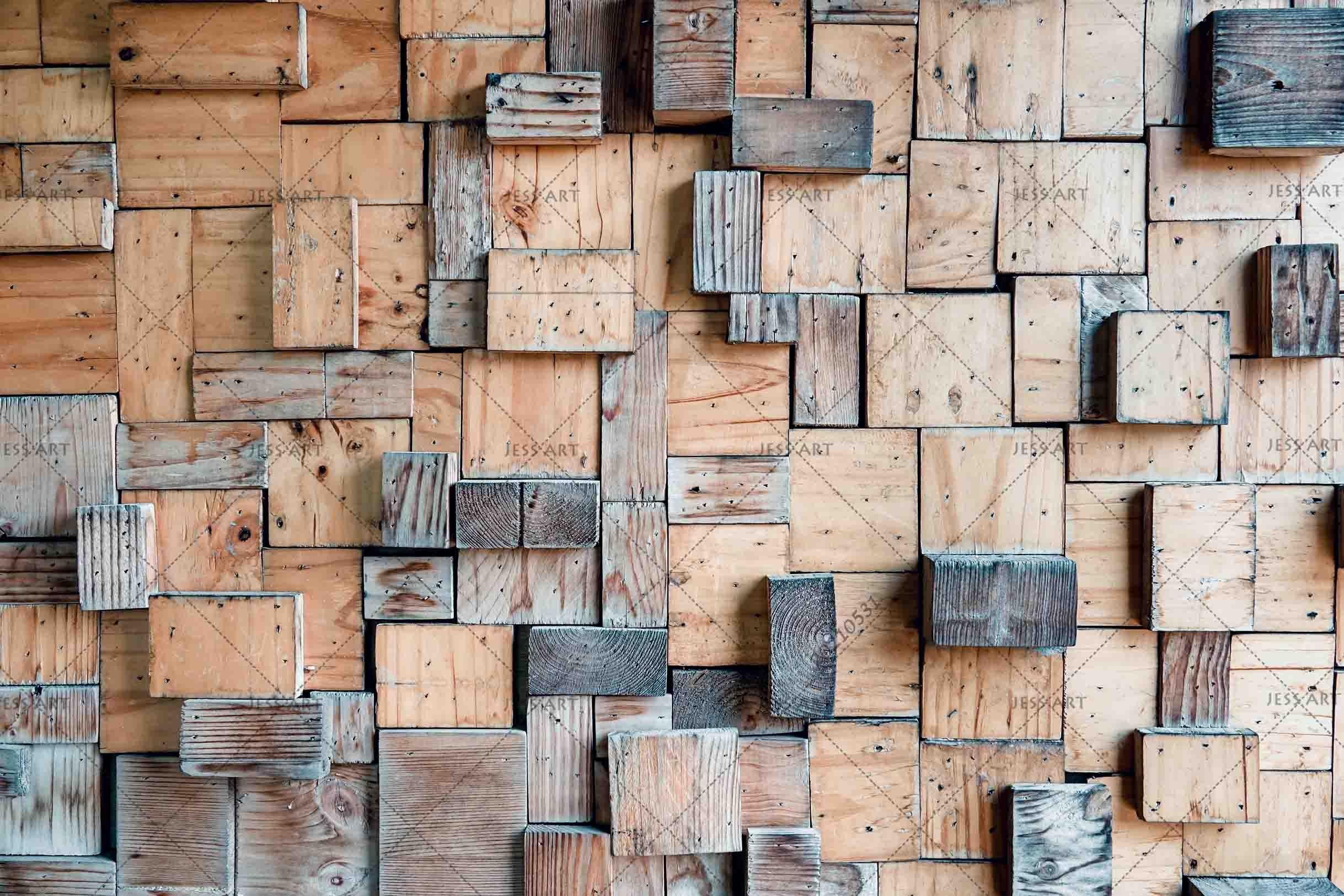 3D Wooden Brick Texture Laminated Spliced  Wall Mural Wallpaper SWW797- Jess Art Decoration