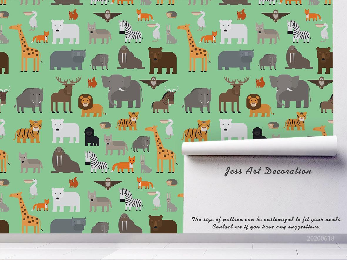 3D Cartoon Animal Green Wall Mural Wallpaper A193 LQH- Jess Art Decoration